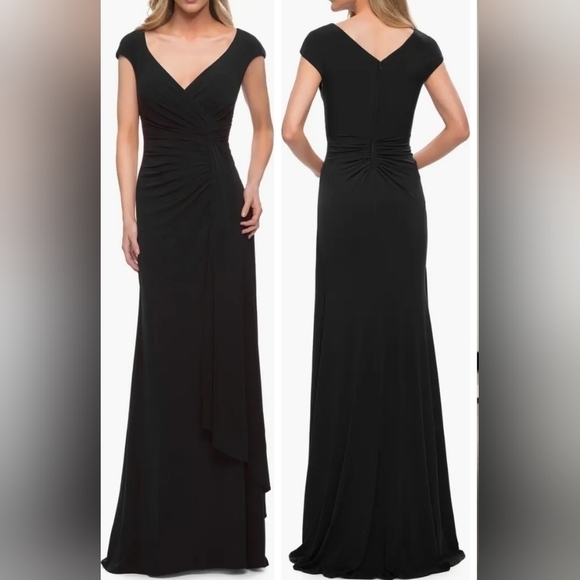 La Femme Ruched Jersey Sheath Gown - Picture 1 of 6